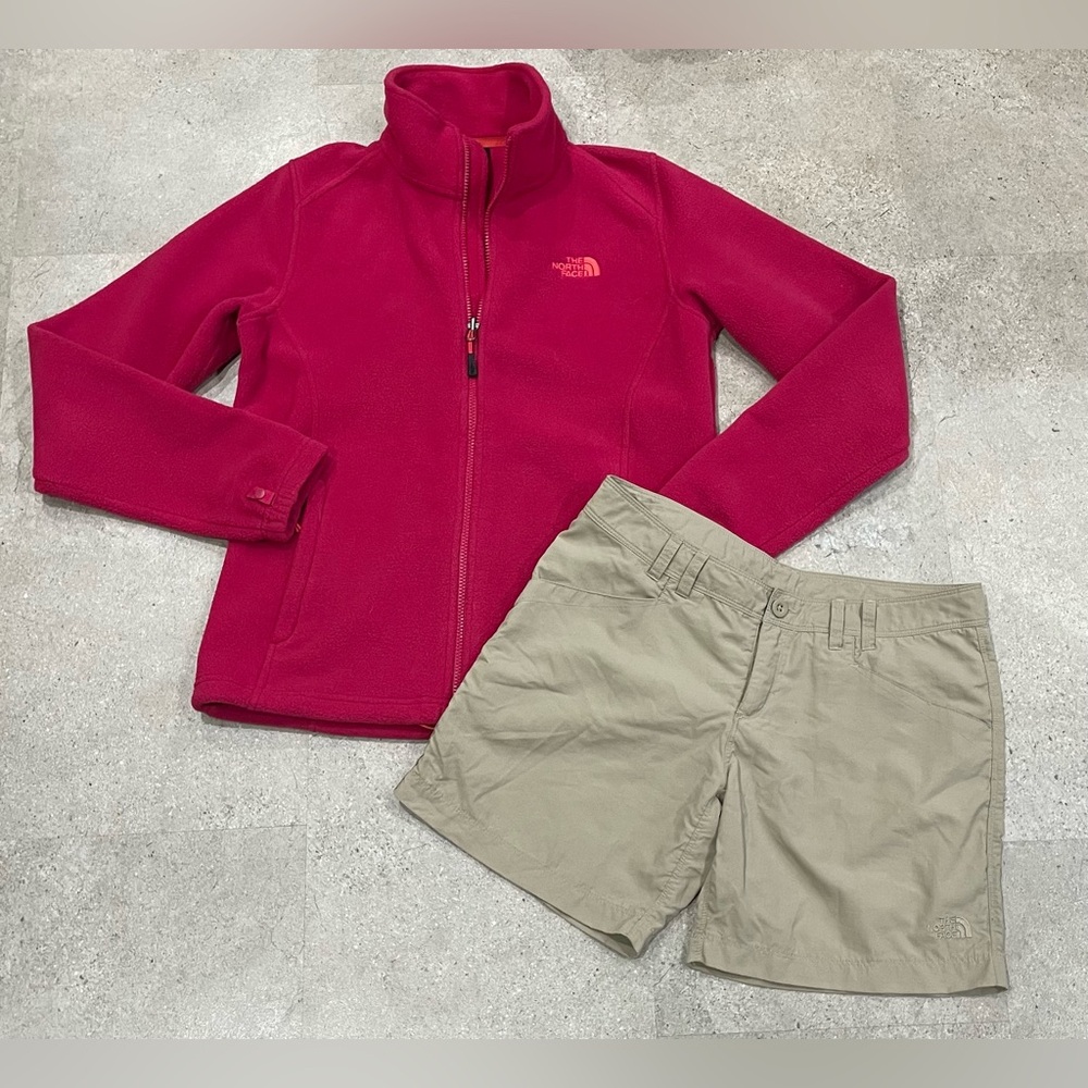 Womens NORTH FACE Shorts & Fleece Jacket, sz 8